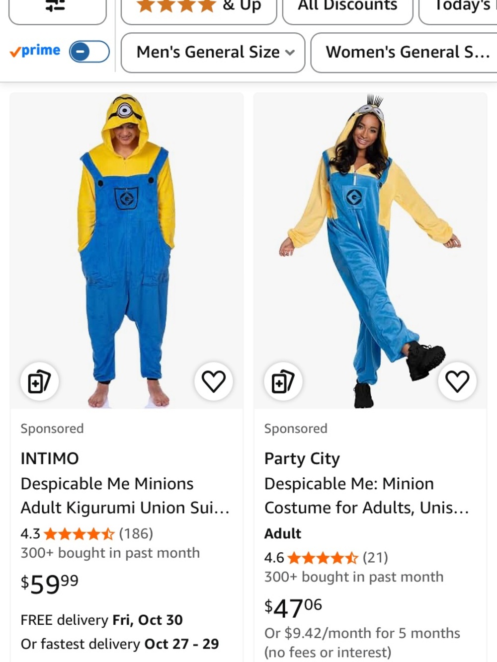Party City Yellow & Blue Minion Adult Hooded Onesie